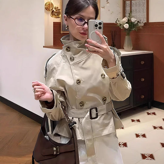 Damen Trenchcoat mit taillierter Silhouette und doppelter Knopfleiste Heidi-Mode