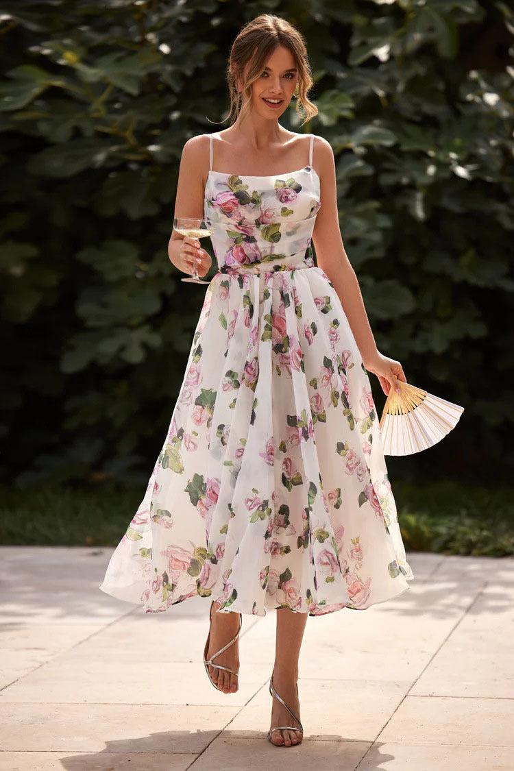 Damen Midi-Kleid mit elegantem Chiffon und floralen Applikationen Heidi-Mode