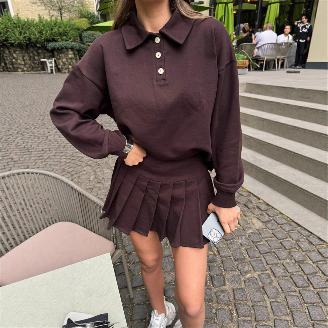 Damen Sportlicher Poloshirt mit Plissee-Rock Heidi-Mode