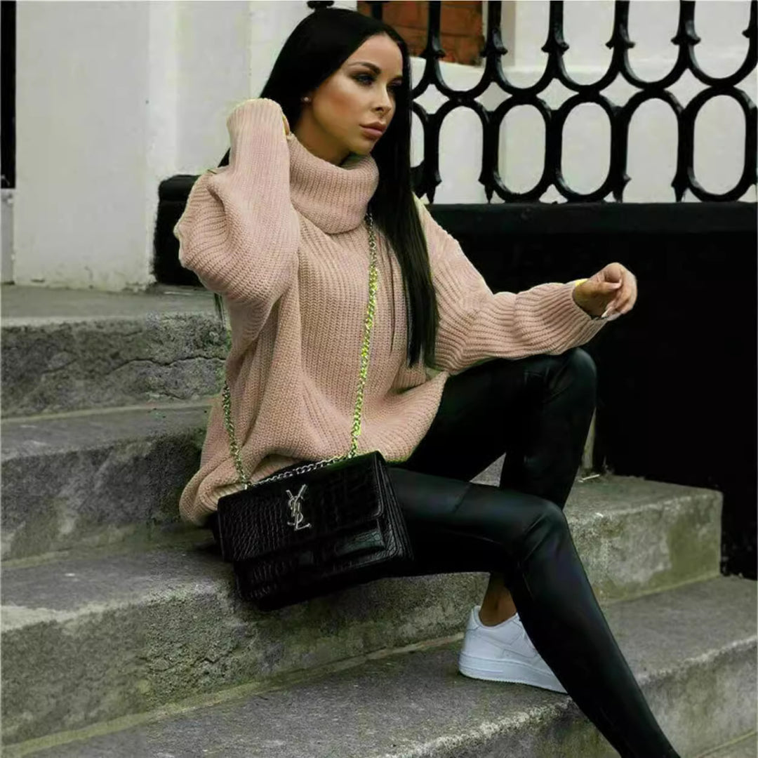 Damen Oversized Strickpullover mit hohem Kragen und modernem Schnitt Heidi-Mode