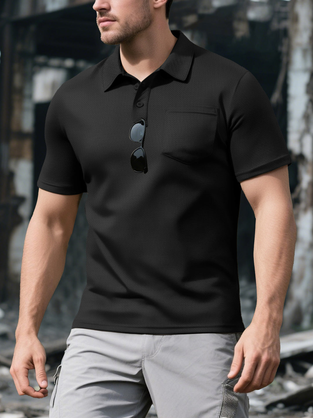 Herren Poloshirt mit atmungsaktiver Gewebestruktur und praktischer Brusttasche Heidi-Mode