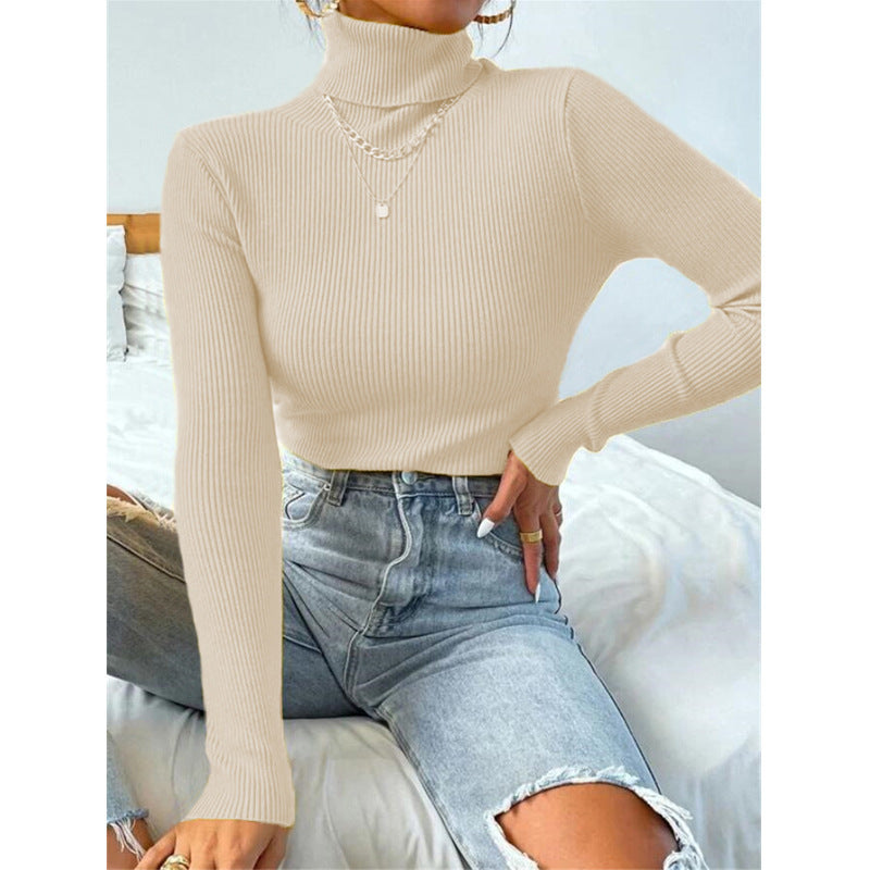 Damen Eleganter Rollkragenpullover mit feiner Rippstruktur Heidi-Mode