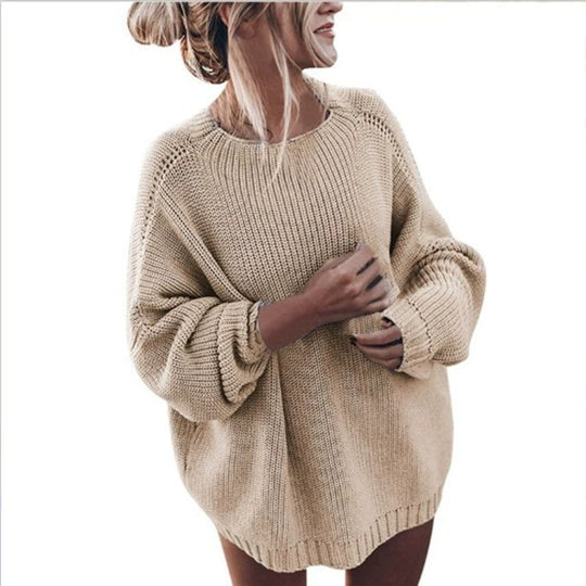 Damen gemütlicher Oversize-Strickpullover mit Ballonärmeln und strukturiertem Design Heidi-Mode