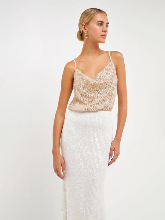 Damen Glitzerndes Spaghettiträgershirt mit V-Ausschnitt Heidi-Mode