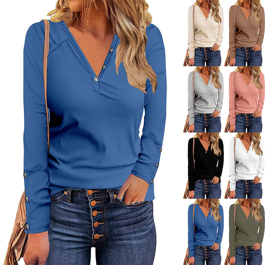 Damen Langarmshirt mit Knopfleiste und dekorativen Ärmelöffnungen Heidi-Mode