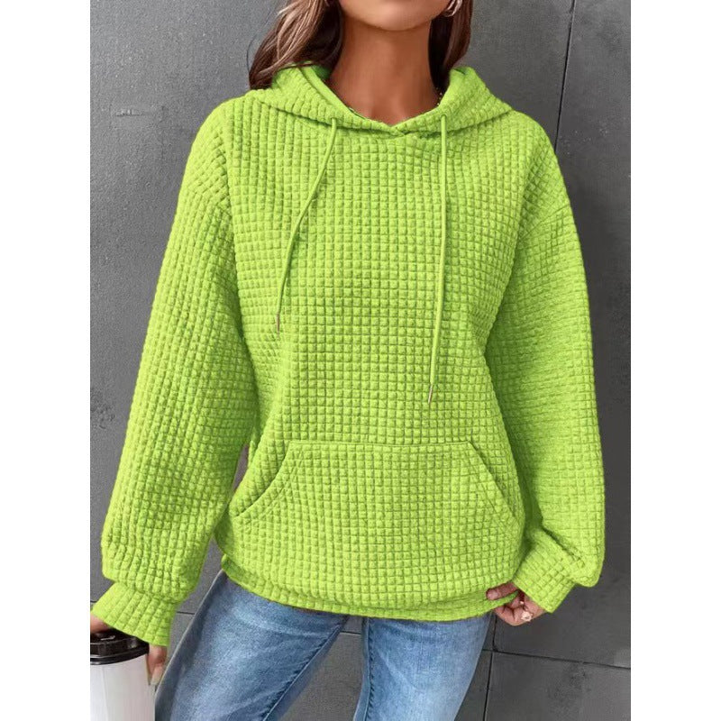 Damen Waffelstruktur Kapuzenpullover mit gemütlichem Schnitt und praktischer Tasche Heidi-Mode