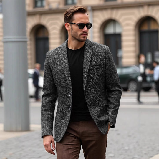 Herren eleganter strukturierten Blazer mit modernem Gewebe und stilvollen Details Heidi-Mode