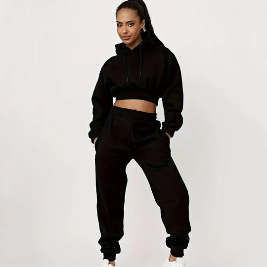 Damen Sportliches Cropped Hoodie und lässige Jogginghose Set Heidi-Mode