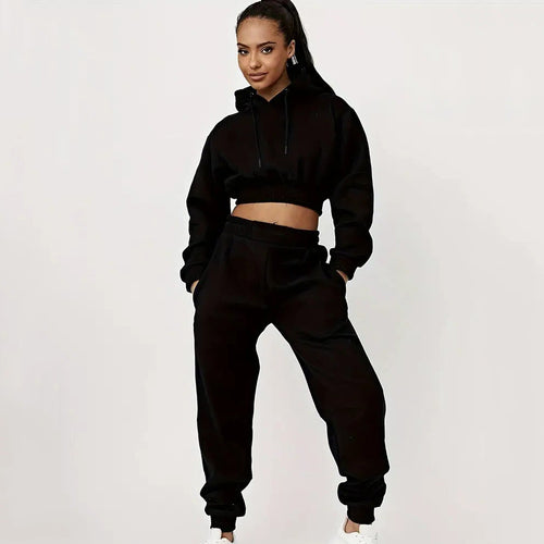 Damen Sportliches Cropped Hoodie und lässige Jogginghose Set Heidi-Mode