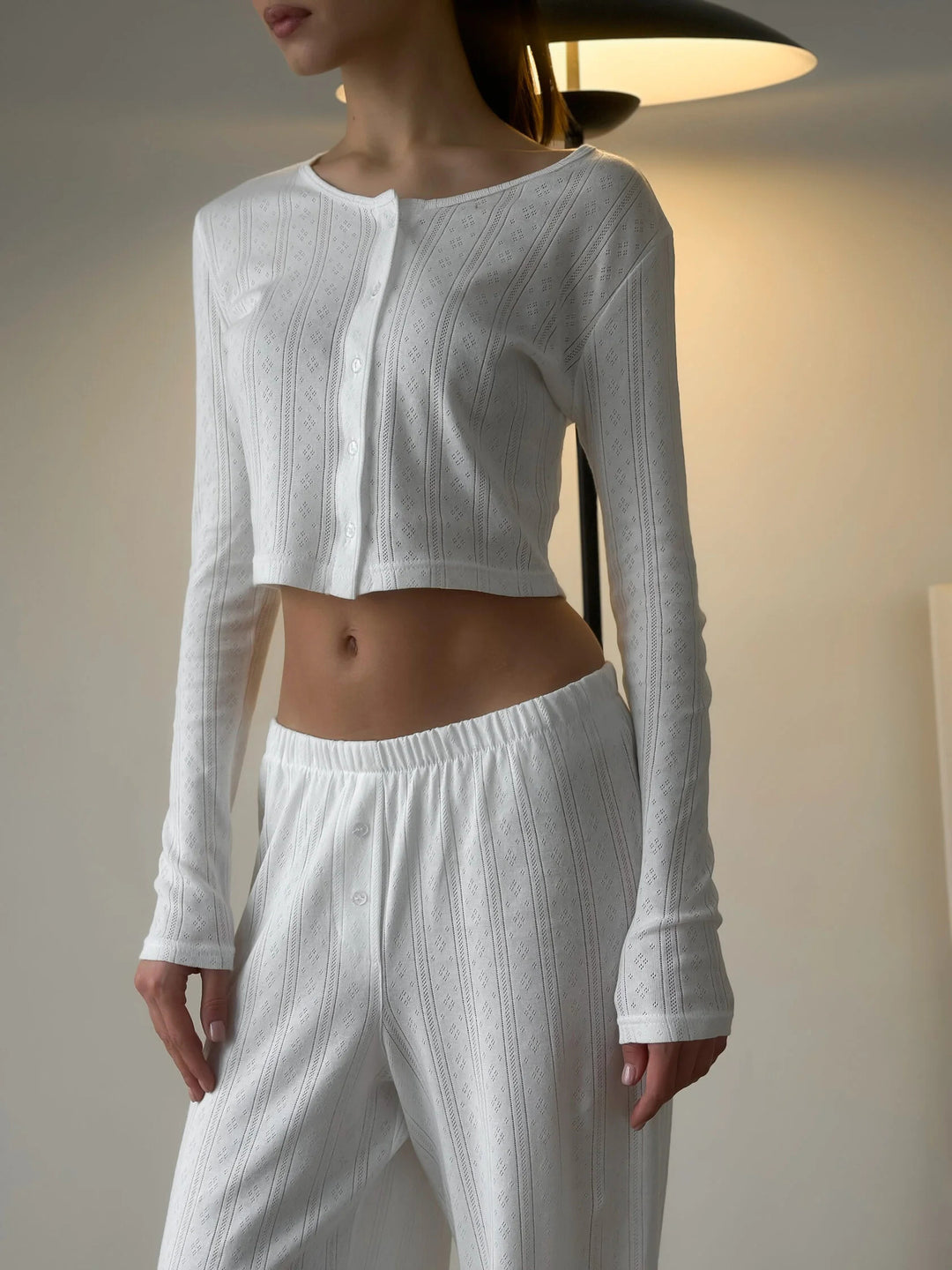 Damen lässiges Lounge-Hosen- und Oberteil-Set im eleganten Rippenstrickdesign Heidi-Mode