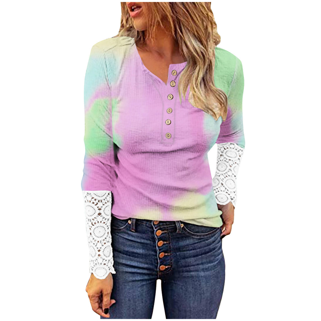 Damen langärmliges T-Shirt mit Spitze und modernem Leo-Muster Heidi-Mode
