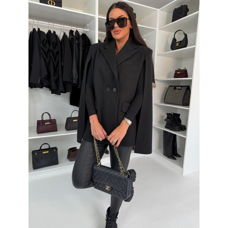 Damen zweireihiger Cape Blazer Heidi-Mode