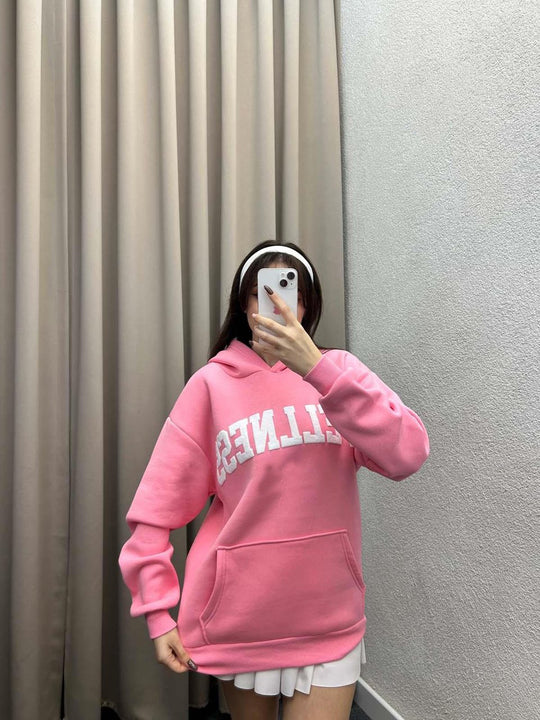 Damen Hoodie mit großem Logo und Kängurutasche Heidi-Mode