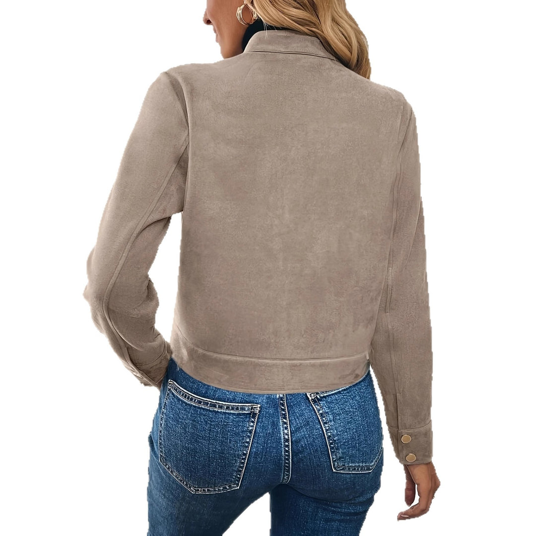 Damen modische Kurzjacke aus hochwertigem Kunstleder mit praktischen Taschen Heidi-Mode