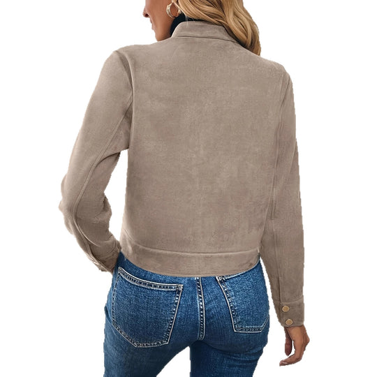 Damen modische Kurzjacke aus hochwertigem Kunstleder mit praktischen Taschen Heidi-Mode
