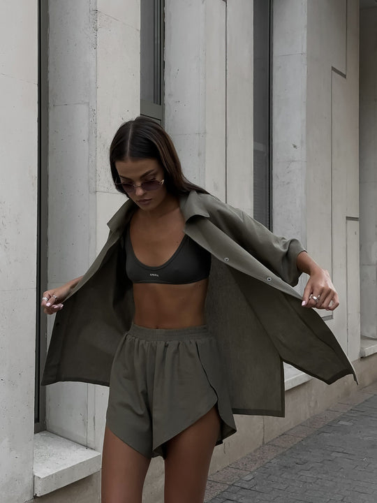 Damen lässiges und leichtes Kurzpyjama-Set mit elastischem Bund und modischen Details Heidi-Mode