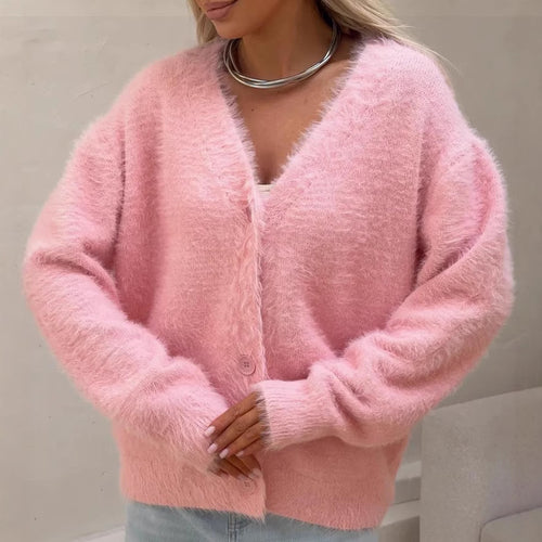 Damen Kuscheliger Strick-Cardigan mit Knopfleiste und feiner Textur Heidi-Mode