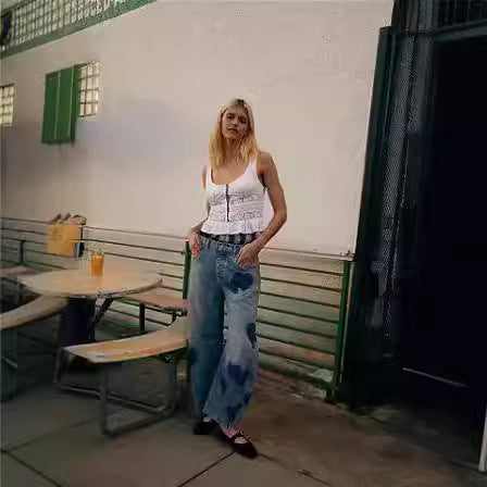 Damen weite Jeans mit Herzen-Details und entspanntem Schnitt Heidi-Mode