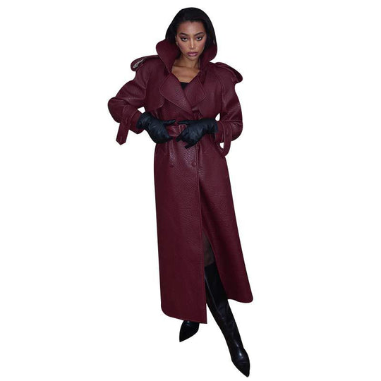 Damen Kunstleder Trenchcoat mit Oberteil und Taillengürtel Heidi-Mode
