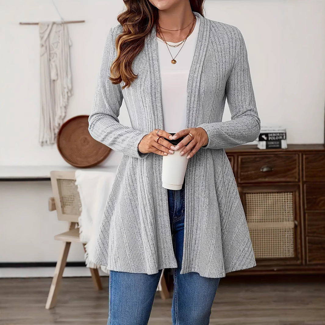 Damen Lange Strickjacke mit schwingendem Saum Heidi-Mode