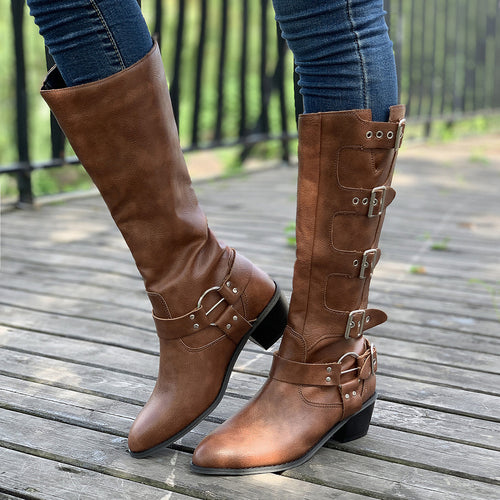 Damen modische Stiefel mit dekorativen Schnallen Heidi-Mode