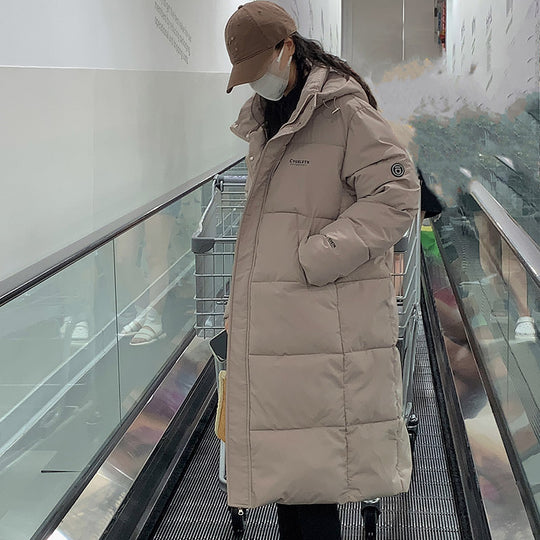 Damen Lange Steppjacke mit Kapuze und hohen Kragen Heidi-Mode