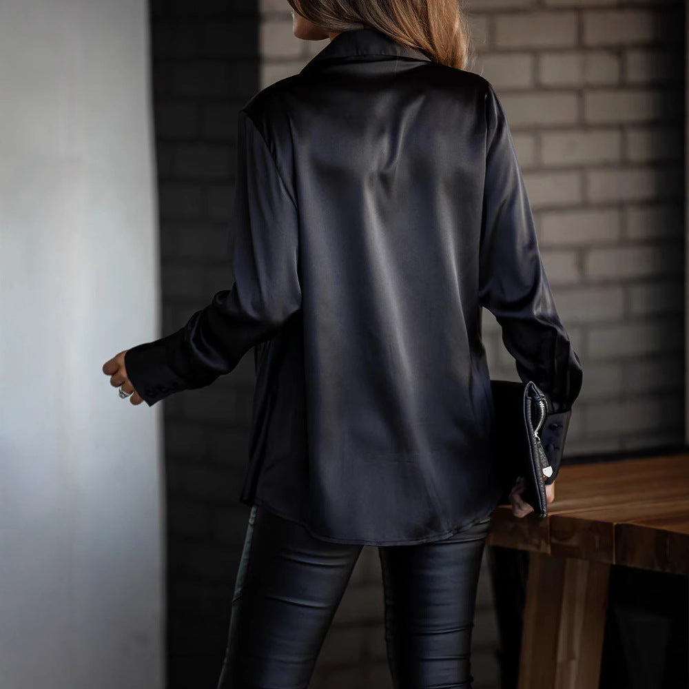 Damen Elegante Seidenbluse mit tiefem V-Ausschnitt und überschnittenen Ärmeln Heidi-Mode