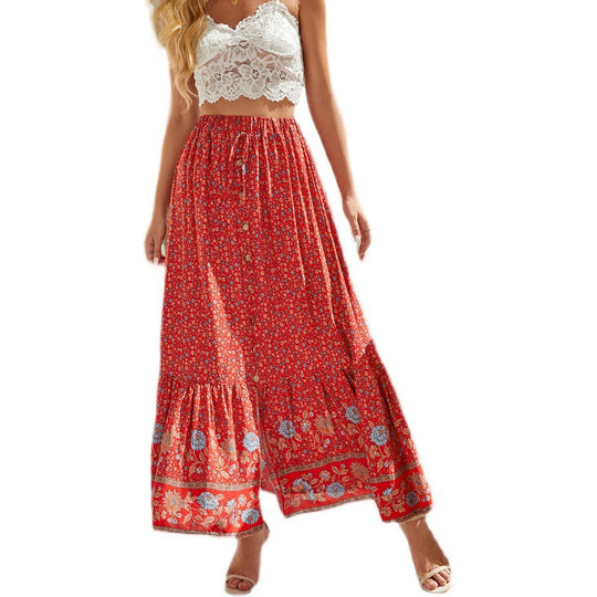 Damen Bohemian Blumenmuster Maxi Rock Heidi-Mode