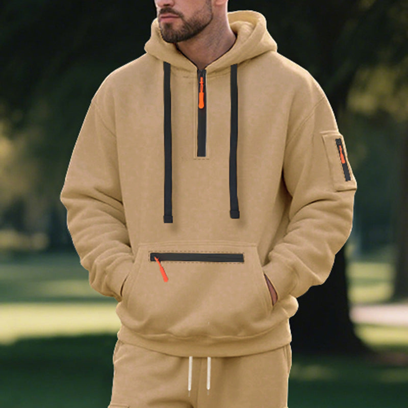 Herren funktionaler Kapuzenpullover mit Reißverschluss und seitlichen Taschen Heidi-Mode