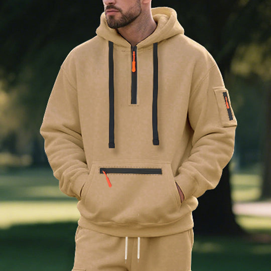 Herren funktionaler Kapuzenpullover mit Reißverschluss und seitlichen Taschen Heidi-Mode