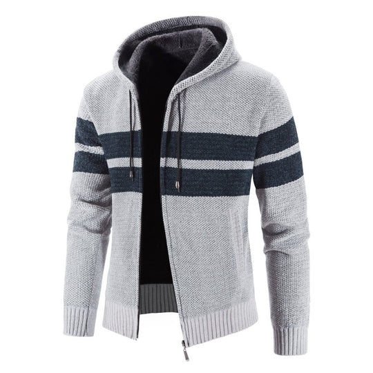 Herren Strickjacke mit Kapuze und modernem Streifenmuster Heidi-Mode
