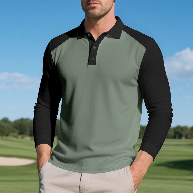 Herren Poloshirt mit Langarm und Kontrastärmel aus atmungsaktivem Baumwollmix Heidi-Mode