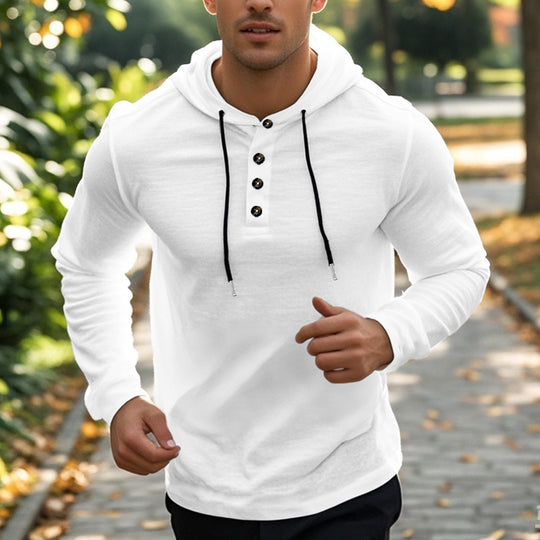 Herren Sportliches Kapuzenoberteil aus atmungsaktivem Material mit Knopfleiste Heidi-Mode
