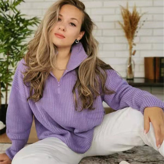 Damen Strickpullover mit Stehkragen Heidi-Mode