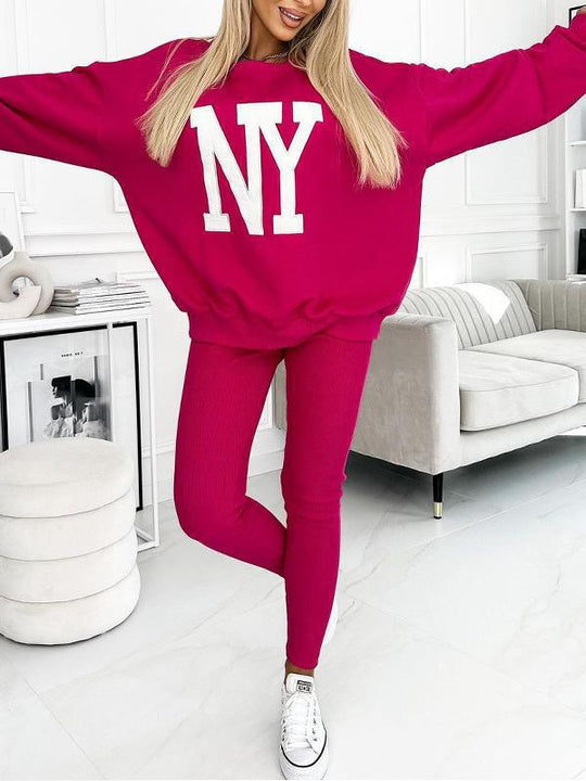 Damen Oversized Grafik Pullover und Leggings Set Heidi-Mode