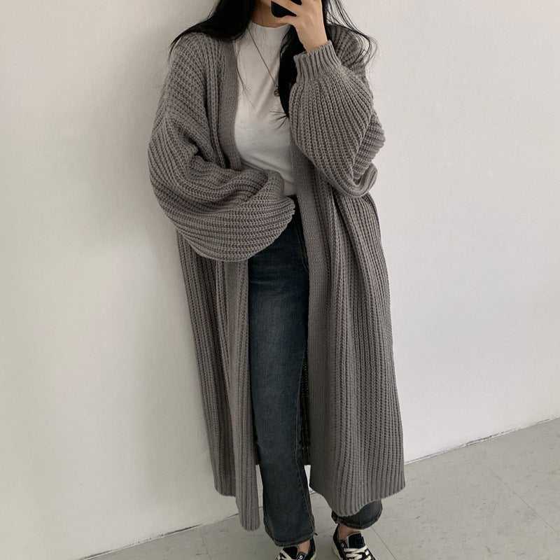 Damen Grober Strickcardigan mit offenem Schnitt und bequemen Ärmelabschlüssen Heidi-Mode