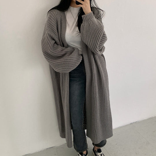 Damen Grober Strickcardigan mit offenem Schnitt und bequemen Ärmelabschlüssen Heidi-Mode
