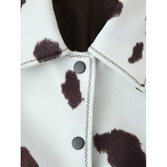 Damen Kunstlederjacke mit modernem Kuhfleckenmuster Heidi-Mode