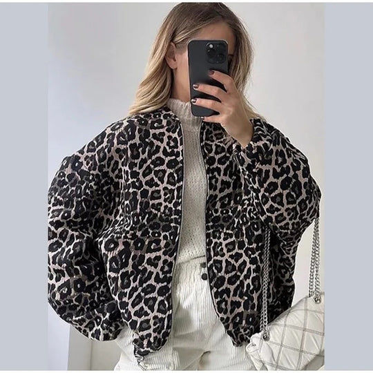 Damen Bomberjacke im modischen Leopardenmuster Heidi-Mode