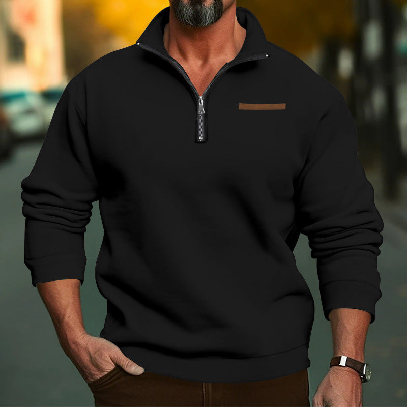 Herren Fleece-Hoodie mit modernem Reißverschluss und hohem Kragen Heidi-Mode