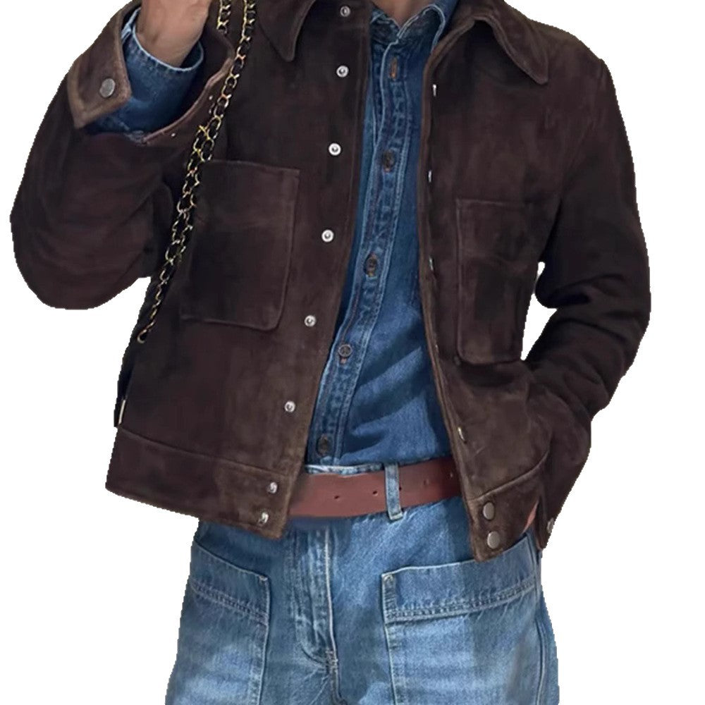 Damen Modische Wildlederjacke mit strukturiertem Design und praktischen Taschen Heidi-Mode