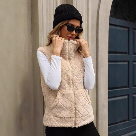 Damen Kuschelige Fleece-Weste mit Kapuze Heidi-Mode