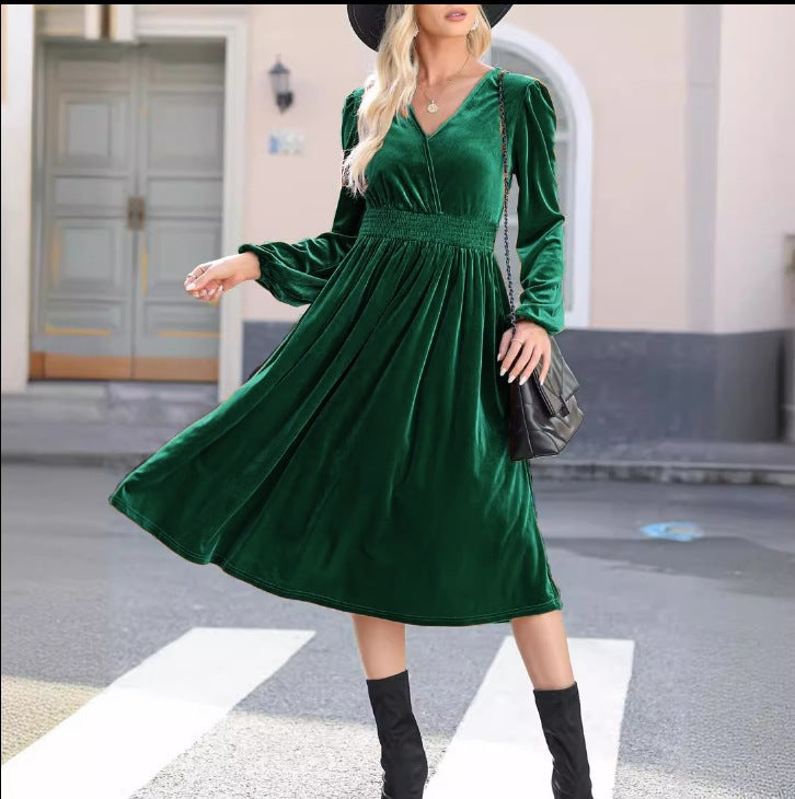 Damen Samt Kleid im Vintage-Stil Heidi-Mode