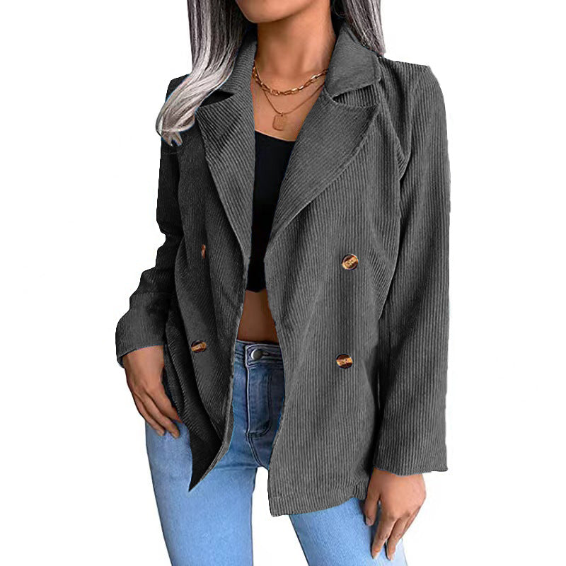 Damen Cord-Jacke mit doppelter Knopfleiste und modernem Schnitt Heidi-Mode