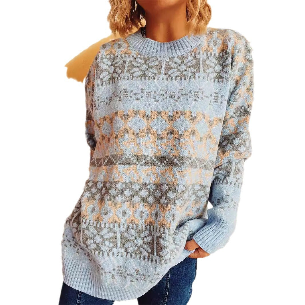 Damen gemütlicher Strickpullover mit winterlichem Muster und lässigem Schnitt Heidi-Mode