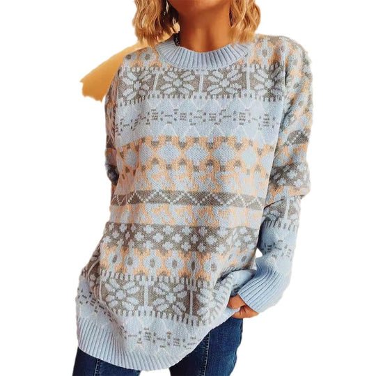 Damen gemütlicher Strickpullover mit winterlichem Muster und lässigem Schnitt Heidi-Mode