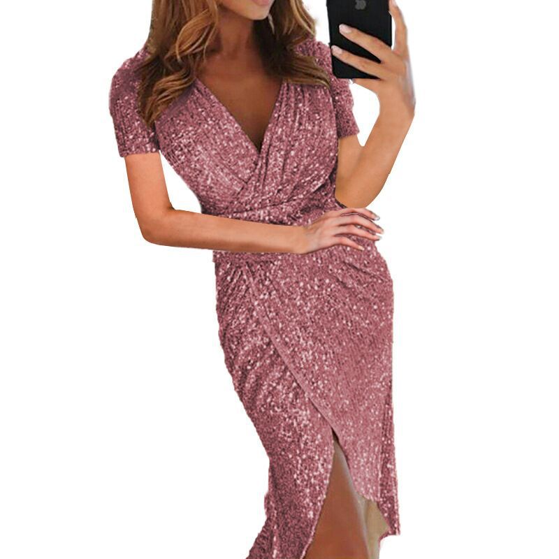 Heidi-Mode | V-Ausschnitt Glänzendes Abendkleid