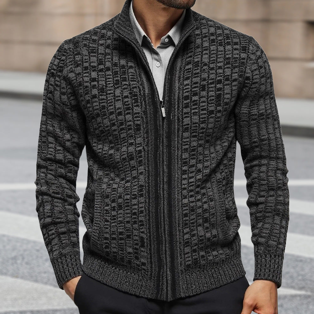 Herren strukturierte Strickjacke mit eleganter Zip-Front Heidi-Mode