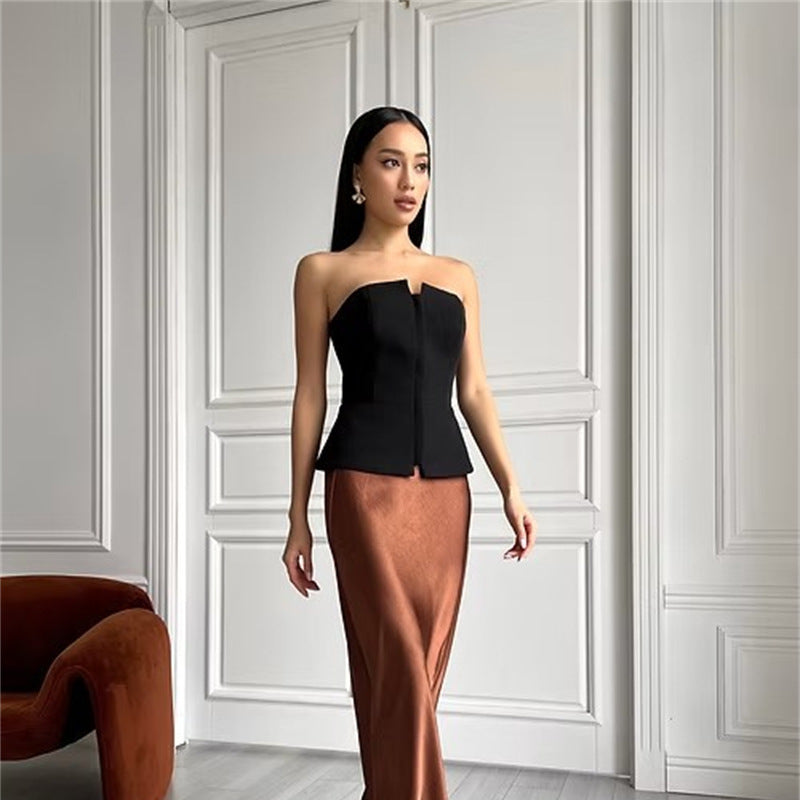 Damen ärmelloser Denim-Top mit Reißverschluss Heidi-Mode