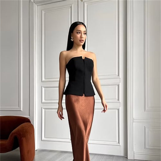 Damen ärmelloser Denim-Top mit Reißverschluss Heidi-Mode